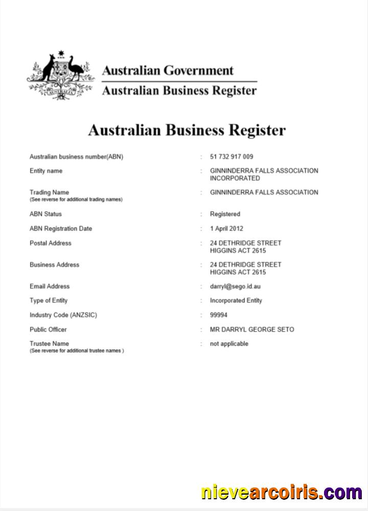 Australia certificate of company registration, version 2